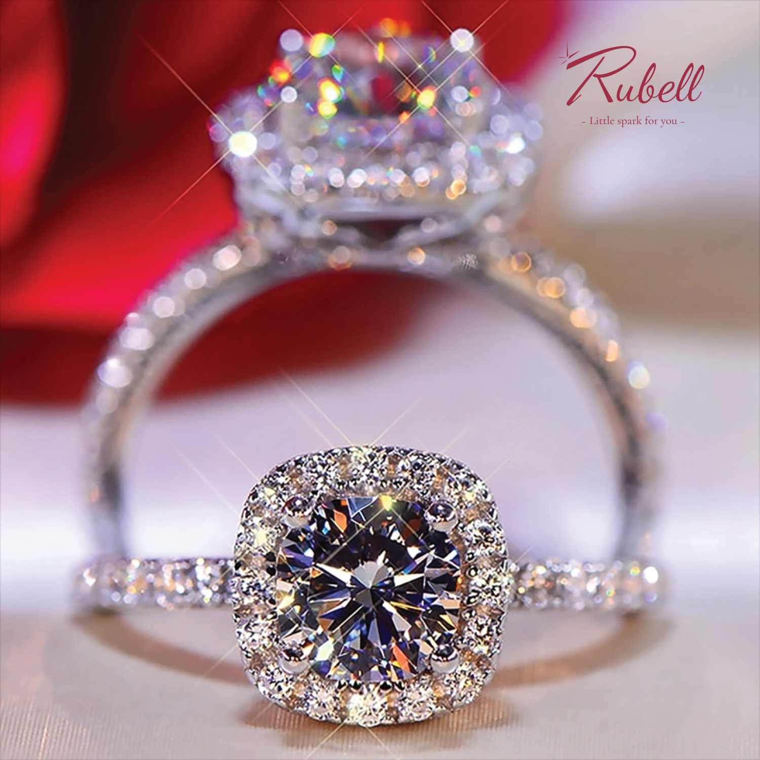 Classic Halo Princess Cut Ring by Rubell Jewelry