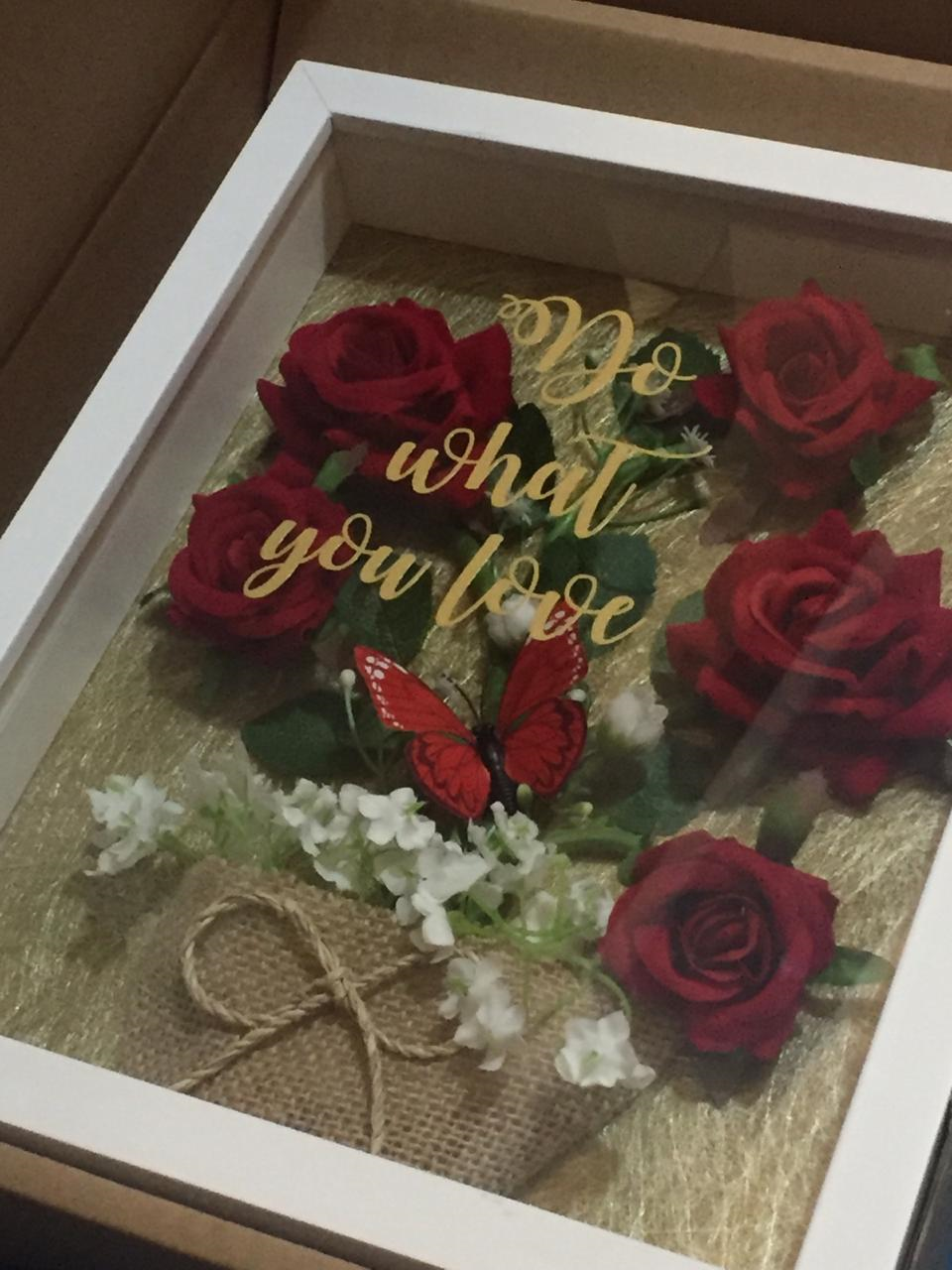 Handmade 3D Frame Flower Box with Text Art (Plain White) by Femmeline