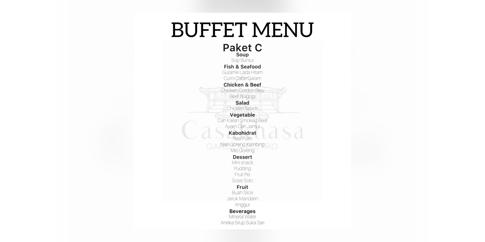 Buffet Menu Paket C (400 pax) oleh Casakhasa Bridestory Store
