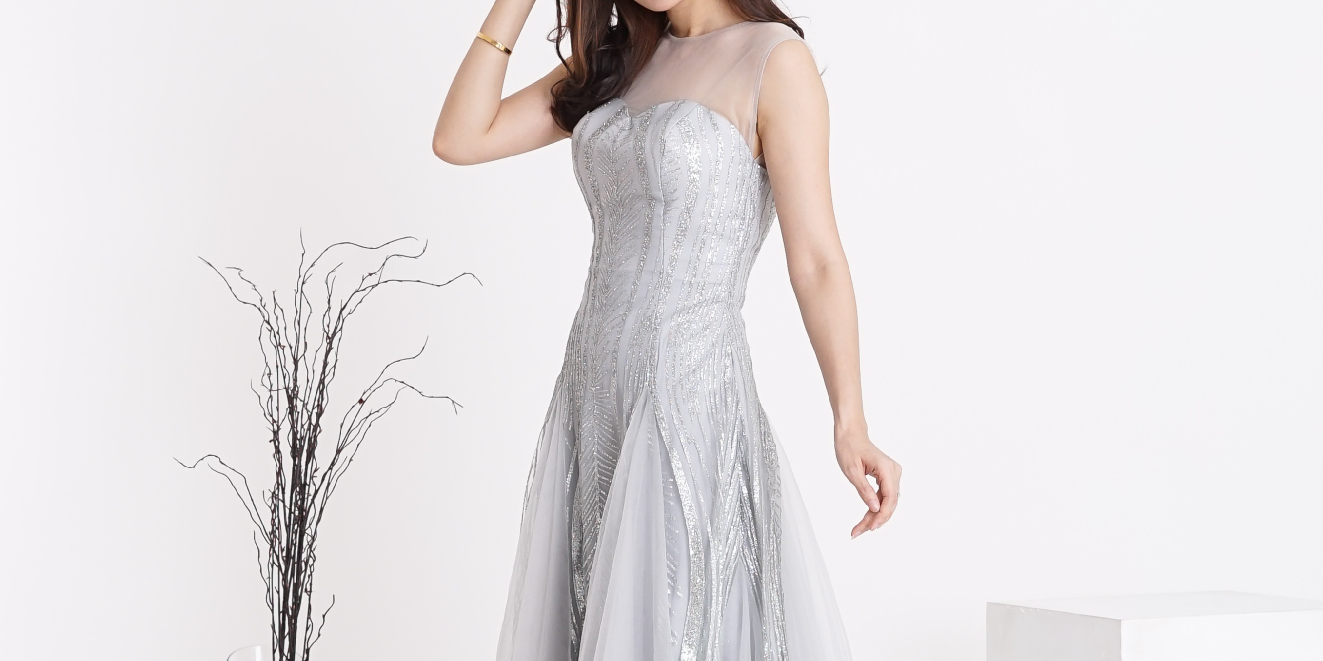 Silver Grey Dress Slim Look by Bridey Dresses for Rent Bridestory Store