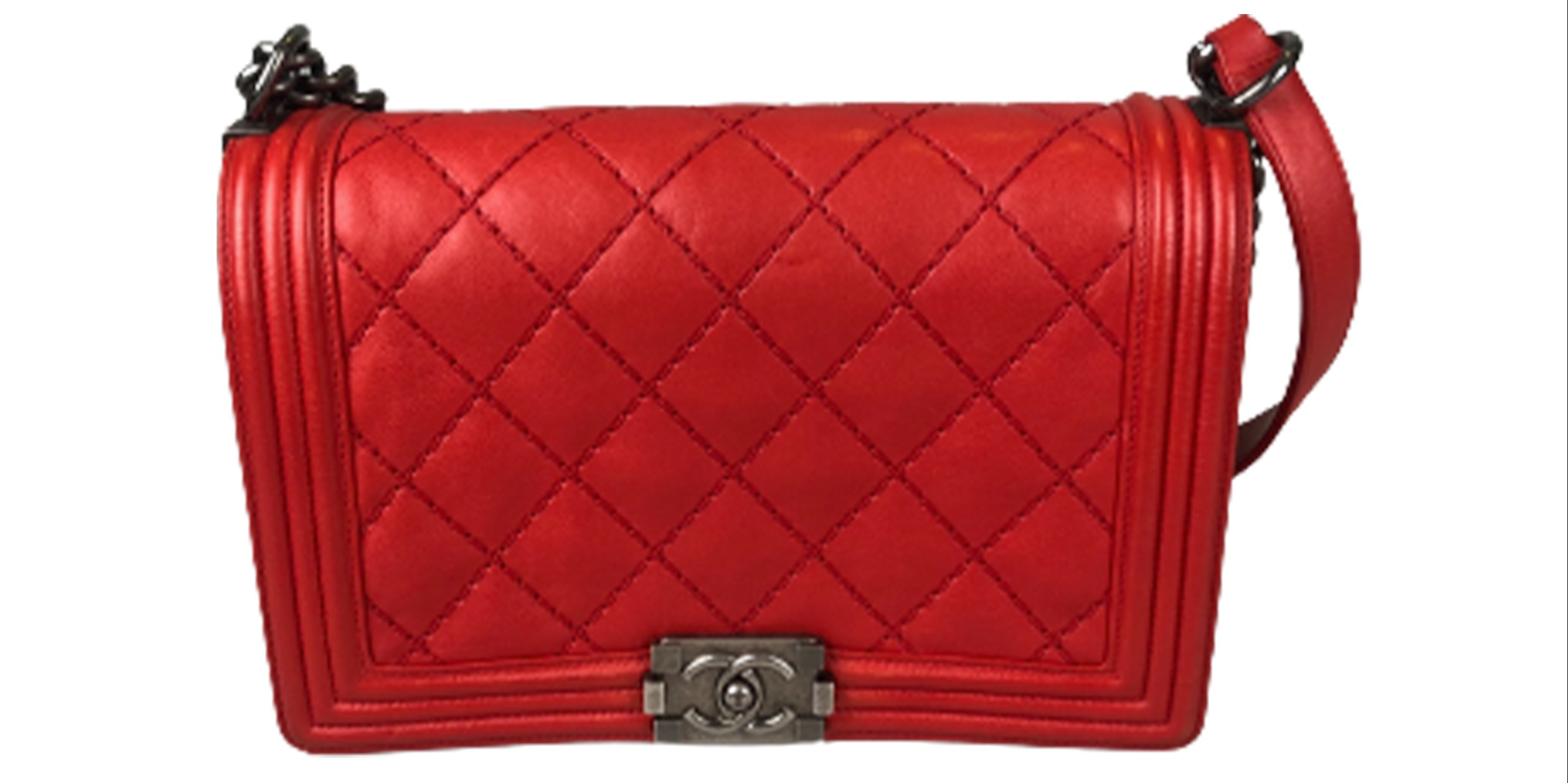 Chanel Boy Calfskin in Red 18 by Belle&Kate Bridestory Store