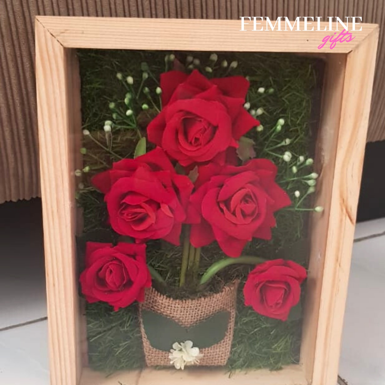Handmade 3D Wooden Frame Flower Box by Femmeline Gifts