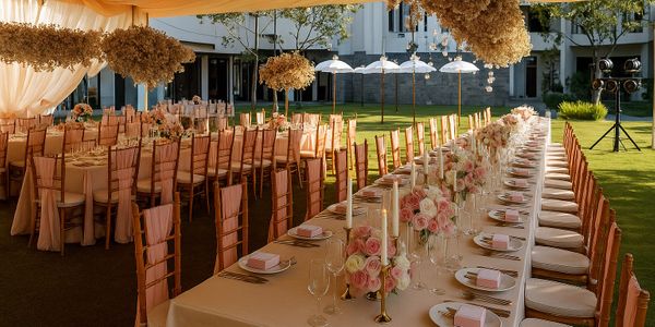150 pax - Long Table Dinner Reception Decoration Set up