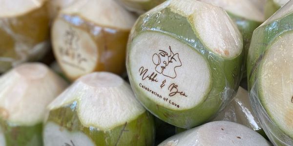Fresh Young Coconut with Engaved Wedding Logo