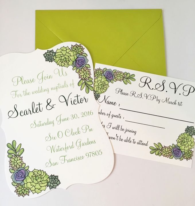Water color succulent invitation suite by Fancy Paperie - 001 Water color succulent invitation suite by Fancy Paperie - 001