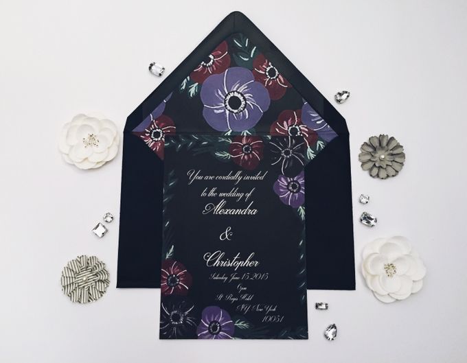 dark floral wedding invitation with matching envelope liner by Fancy Paperie - 001 dark floral wedding invitation with matching envelope liner by Fancy Paperie - 001